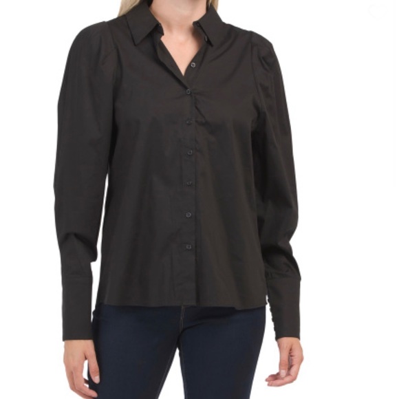 RACHEL ZOE Black Poplin Poof Sleeve Button Down Shirt - Size M - NWT- Reemoly